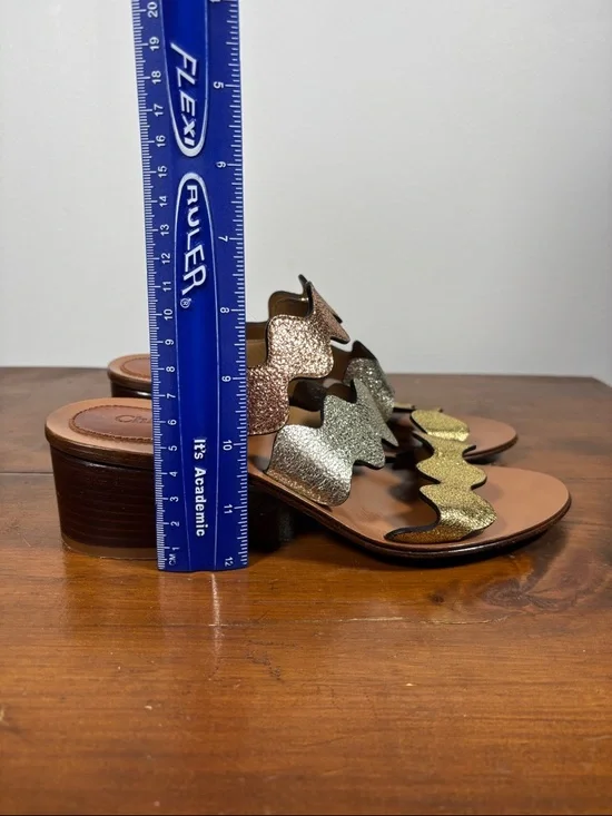 Chloé Metallic Wave Strap Leather Slide Heels Sandals Woman Size 37 earthy Tone - Picture 6 of 16